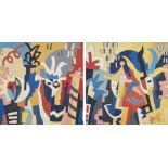 Georges Merheb (Lebanese, b.1960), Carnaval à Venise no.9, 1999, oil on canvas, diptych, signed