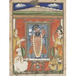 Srinathji with Nanda and Jasoda, Nathdwara, 19th century, opaque pigments on paper, 33 x 25.