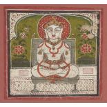 A Jain Tirthankara, West India, circa 1800, opaque pigments on paper, 9.8 x 10.5cmLosses to paint