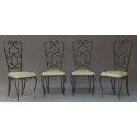 A set of four wrought iron and green painted chairs in the manner of Jean Charles Moreux, 20th
