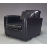 An Art Deco style Leather club armchair, of recent manufacture, with black leather upholstery,