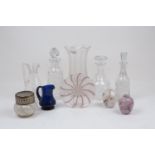 A selection of glass wares, to include: a 19th century Venetian glass plate of oval form, designed