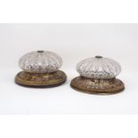 A pair of Victorian style brass mounted and cut-glass ceiling lights, the bun form bodies with