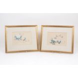A pair of Chinese paintings, of rectangular form, each designed with polychrome blossom branches,