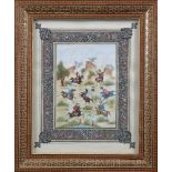 An Indian miniature painting depicting a scene of Moghul horsemen playing polo, late 20th century,