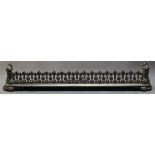 A cast metal fire surround, late 19th, early 20th Century, with pierced foliate frieze, raised on
