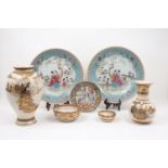 A group of ceramics to include a pair of Chinese chargers, Republic period, depicting various