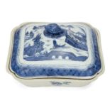 A Chinese export porcelain rectangular tureen and cover, late 19th century, painted in underglaze