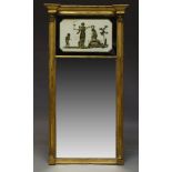 A Regency gilt gesso and verre eglomise pier mirror, of rectangular form, the mirror plate flanked