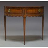 A George III and later satinwood and inlaid demi lune side table, the top with inlaid fan patera,