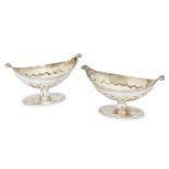 A pair of George III silver boat shaped salts, London 1787, Abraham Peterson & Peter Podio, with
