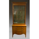 An Edwardian satinwood and glazed display cabinet, the dentil moulded cornice above astragal