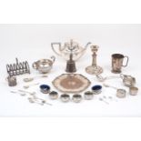 A collection of silver and silver plated items including: a twin handled silver bowl, Birmingham,
