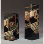 Two Chinese lacquered plinths, late 20th Century, of square form, all over decorated with figural