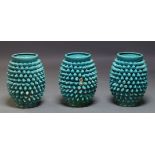 A set of three turquoise crackle glaze garden vases, late 20th Century, of ovoid form with