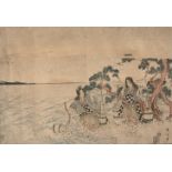 Kikugawa Eizan, Japanese 1787-1867, Brine Carriers, 1814-17, woodblock print in colours, signed
