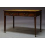 An Edwardian mahogany desk, the rectangular top inset with green leather writing surface, with two