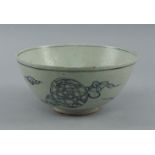 A Chinese blue and white pottery bowl, in the Ming taste, of recent manufacture, decorated to the