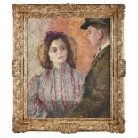 Modern British School, mid 20th century- Portrait of a woman and a man; oil on board, inscribed
