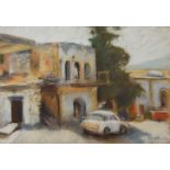 Avraham Azemon, Israeli 1916/18-2008- Street scene; pastel, signed and dated 1953, 33.5 x 48.5cm: