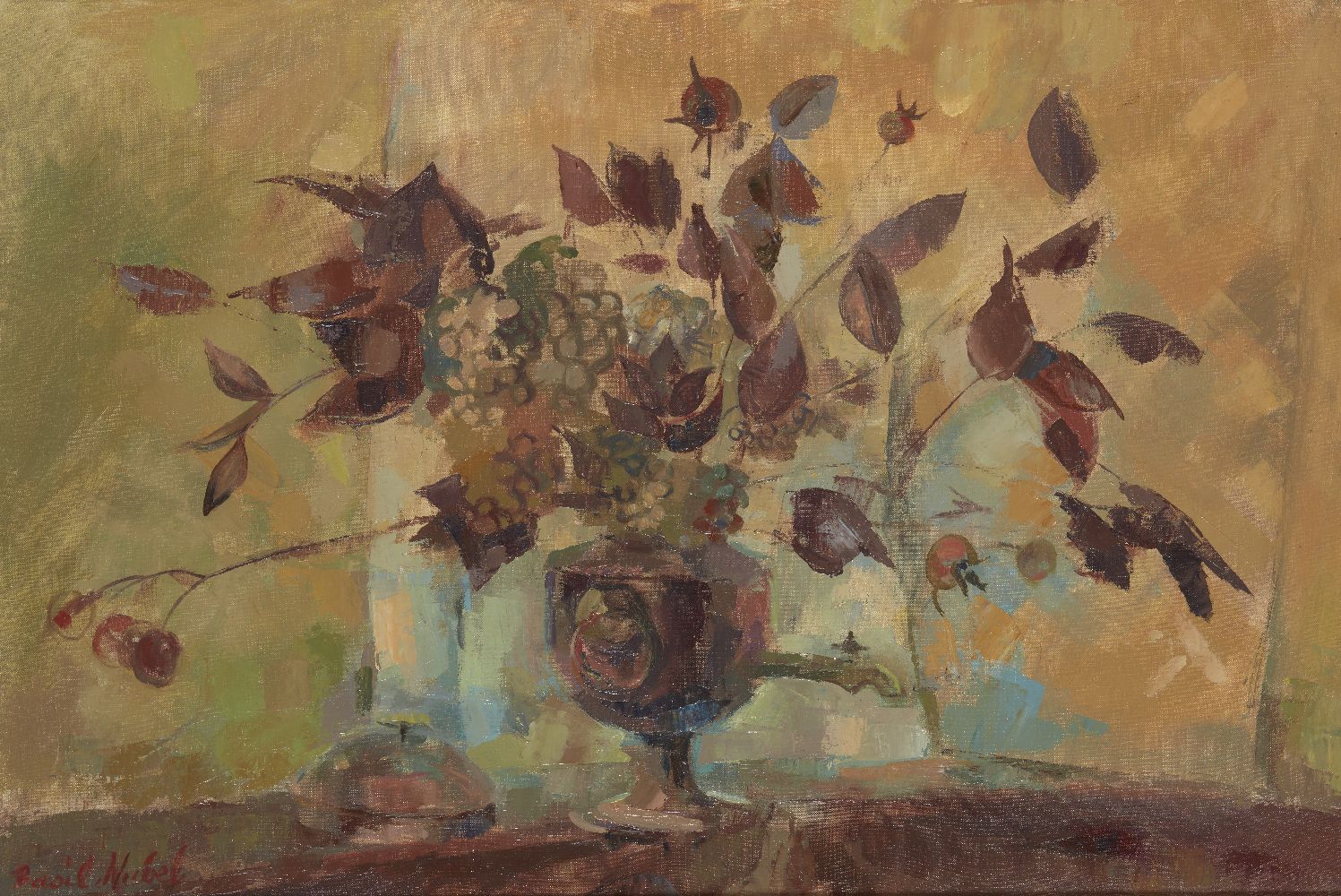 Basil Nubel ARCA, British 1923-1981- Still life of flowers; oil on board, 61.5x51.5cm: together with - Image 3 of 3