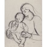 Barbara Dorf, British 1933-2016- Study of a mother and child; black chalk, signed and dated 2002,