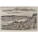 M Fauser, German, mid 20th Century- Views of bridges and landscapes on the Rhine; etchings, four,