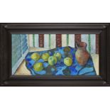 Fyffe Christie, British 1918-1979- Still life with apples and a vase, 1972; oil on board, signed and