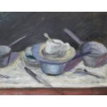 Basil Nubel ARCA, British 1923-1981- Still Life with Saucepans; oil on canvas, signed and dated