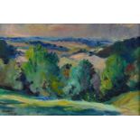 Fyffe Christie, British 1918-1979- Green landscape, Kent; oil on board, signed and dated Sept