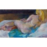 Fyffe Christie, British 1918-1979- Reclining nude; oil on panel, signed and dated Apr '72,