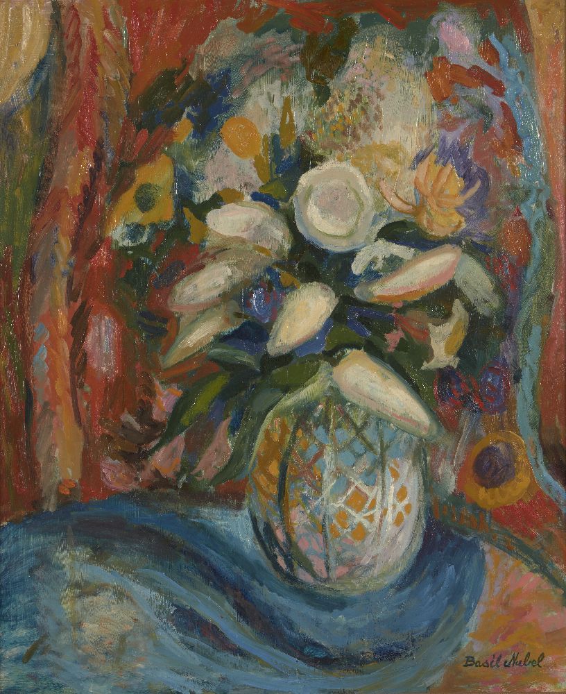 Basil Nubel ARCA, British 1923-1981- Still life of flowers; oil on board, 61.5x51.5cm: together with - Image 2 of 3