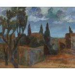Paul D'Aguilar, British b.1927- Mediterranean Village scene; oil on canvas board, signed, 25.5x30.