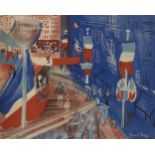 Raoul Dufy, French 1877-1953- La rue Pavoisée à la Bannière Américaine; lithograph in colours on