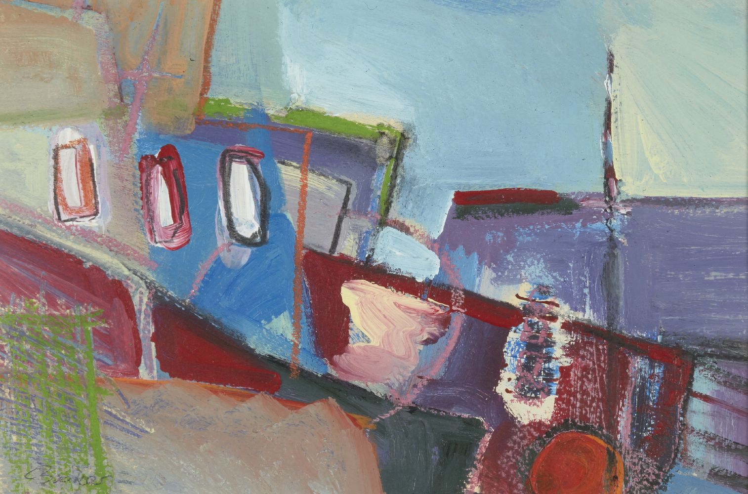 Carolyn Booker, British, early 21st century- Fishing boat No.4; mixed media on paper, signed,