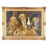 European School, late 20th century- Men at a table; oil on canvas, signed and dated 71, bears