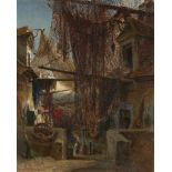 Charles James Lewis RI ROI, British 1830-1892- Drying nets, rue de Falaise, Boulogne; oil on canvas,