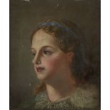 British School, mid-19th century- Portrait of a girl, quarter-length turned to the left in a green