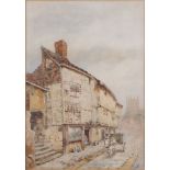 R Prichard, British, early/mid 20th century- Terrace of old houses in a village street; watercolour,