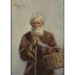 P V Yavtushenko, Russian, late 19th/early 20th century- Portrait of an old man standing leaning on a