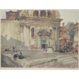 Sir William Russell Flint RA ROI, Scottish 1880-1969- A church façade; offset lithograph in colours,