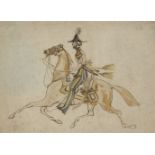 Attributed to Constantin Guys, French 1802-1892- Rider on Horseback; pen and brown ink and