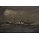 Attributed to Marie-Edouard Adam, French 1847-1929- Sail and steamship in a storm; oil on canvas,