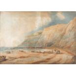 William Fleetwood Varley, British 1785-1856- Coastal scene with cliffs and fisherfolk;