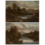 R Lee, British, mid-late 19th century- Highland river landscapes; oils on canvas laid down on board,