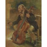 British School, late 19th/early 20th century- Portrait of a cellist; watercolour, 52.7x41cmframed,