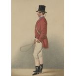 Richard Dighton, British 1795-1880- Portrait of a huntsman standing full-length holding a riding