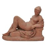 Karen Jonzen RBA ARBS, British 1914-1998- Seated female nude; terracotta, 40cm high, 48cm long, (