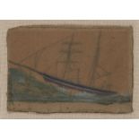 Alfred Wallis, British 1855-1942- Sailing in Stormy Seas; pencil and oil on card, 8x13.5cm (