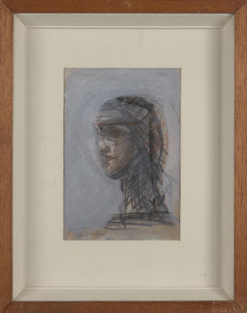 Cecil Collins RA MBE, British 1908-1989- Classical Head, 1960; charcoal, sanguine and gouache, - Image 2 of 3